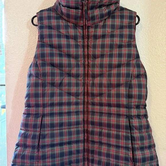 Talbots Navy and Plaid Puffer Vest - Picture 2 of 5